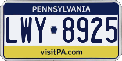 PA license plate LWY8925