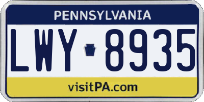 PA license plate LWY8935