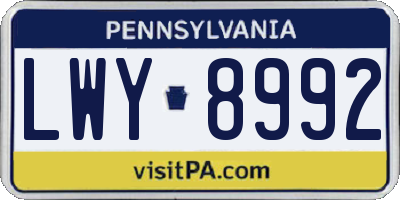 PA license plate LWY8992