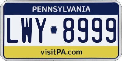PA license plate LWY8999