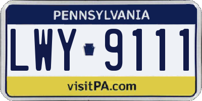 PA license plate LWY9111