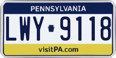 PA license plate LWY9118