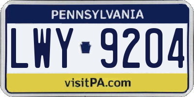 PA license plate LWY9204