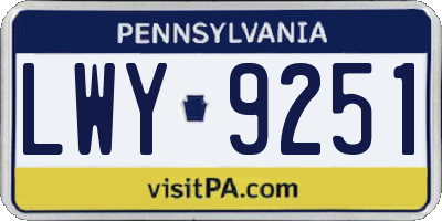 PA license plate LWY9251