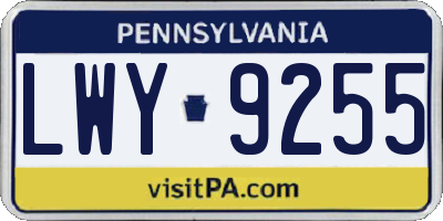 PA license plate LWY9255
