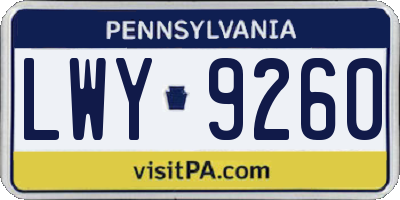 PA license plate LWY9260