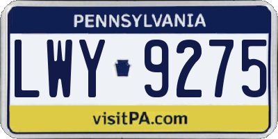 PA license plate LWY9275