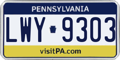 PA license plate LWY9303