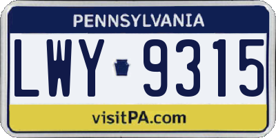 PA license plate LWY9315