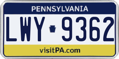 PA license plate LWY9362