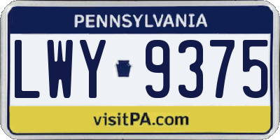 PA license plate LWY9375