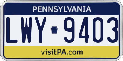 PA license plate LWY9403