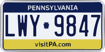 PA license plate LWY9847