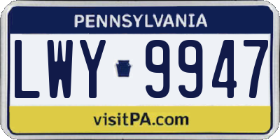 PA license plate LWY9947