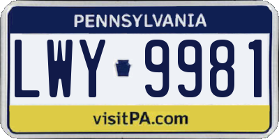 PA license plate LWY9981