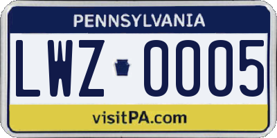 PA license plate LWZ0005