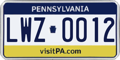 PA license plate LWZ0012
