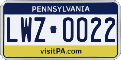 PA license plate LWZ0022