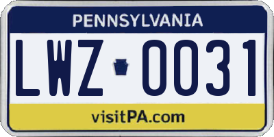 PA license plate LWZ0031