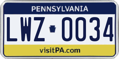 PA license plate LWZ0034