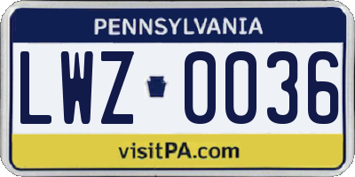 PA license plate LWZ0036