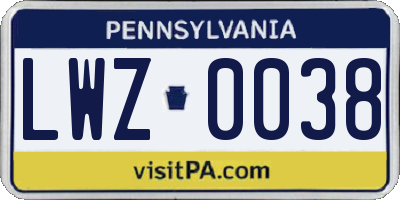 PA license plate LWZ0038