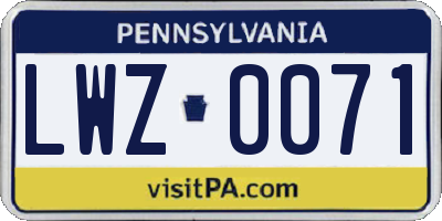 PA license plate LWZ0071