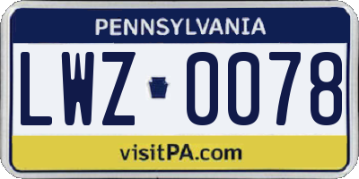 PA license plate LWZ0078