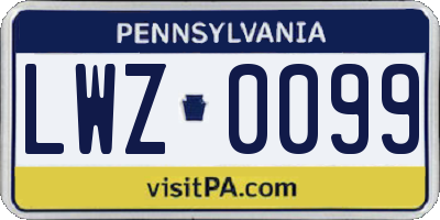 PA license plate LWZ0099