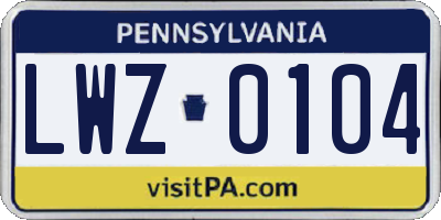 PA license plate LWZ0104