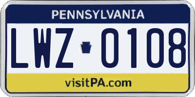PA license plate LWZ0108