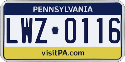 PA license plate LWZ0116