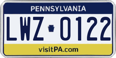 PA license plate LWZ0122