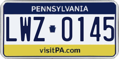 PA license plate LWZ0145