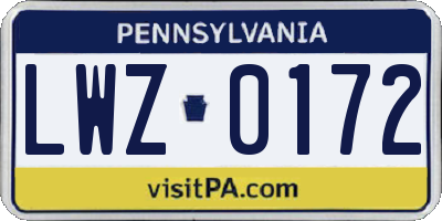 PA license plate LWZ0172