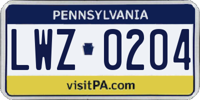 PA license plate LWZ0204