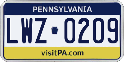 PA license plate LWZ0209