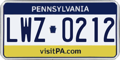 PA license plate LWZ0212