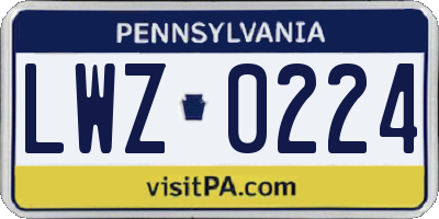 PA license plate LWZ0224