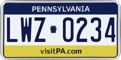 PA license plate LWZ0234