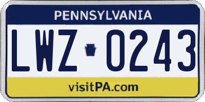 PA license plate LWZ0243