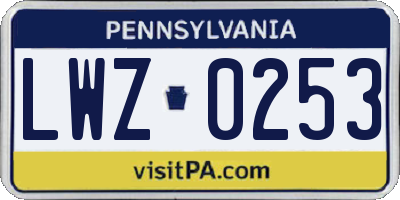 PA license plate LWZ0253