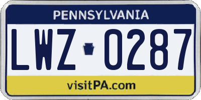 PA license plate LWZ0287