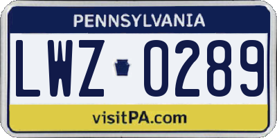 PA license plate LWZ0289