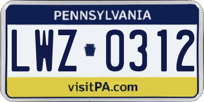 PA license plate LWZ0312
