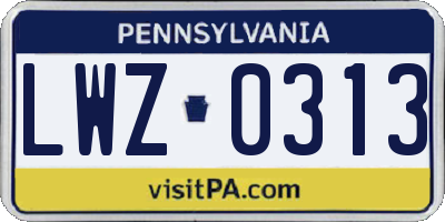 PA license plate LWZ0313
