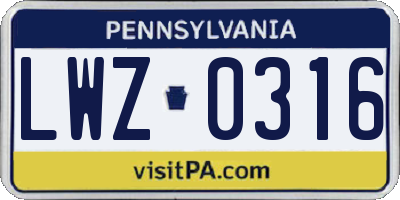 PA license plate LWZ0316