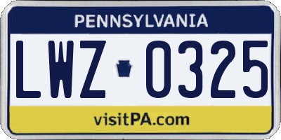PA license plate LWZ0325