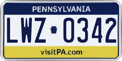 PA license plate LWZ0342