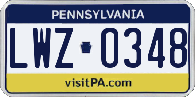 PA license plate LWZ0348